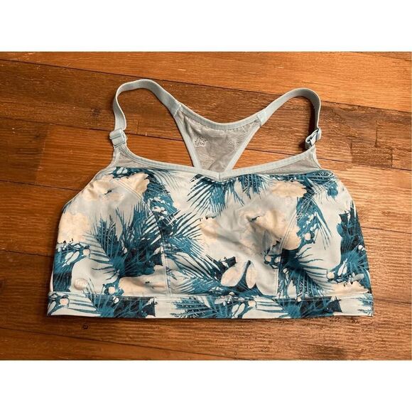 Sport by Cacique size 16 low impact no wire Sports Bra blue floral mesh - Picture 1 of 7